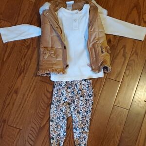 Kids Tan Vest and White Top Matching Set